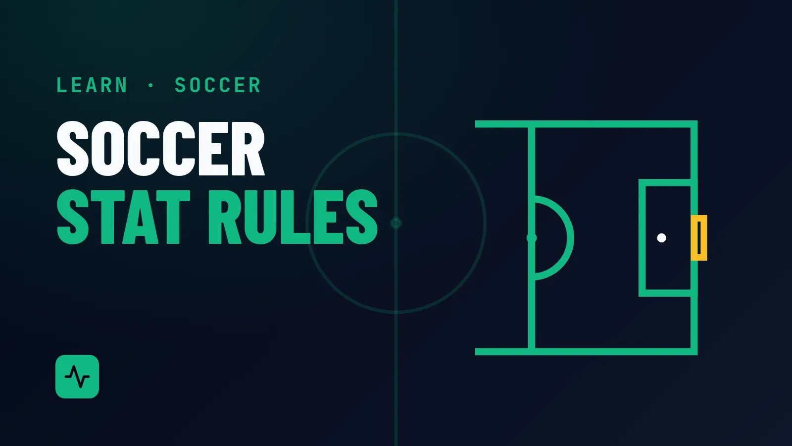 Soccer Stat Rules: Goals, Assists, Shots and Saves Explained. Diagram of one half of a soccer pitch showing the halfway line, half of the centre circle, the penalty area and the goal.